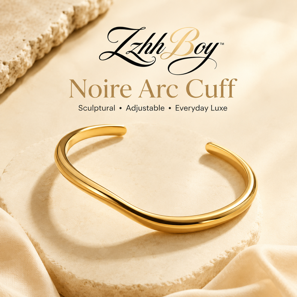 ZzhhBoy™ Noire Arc Minimalist Cuff Bracelet – Adjustable Stainless Steel Open Bangle