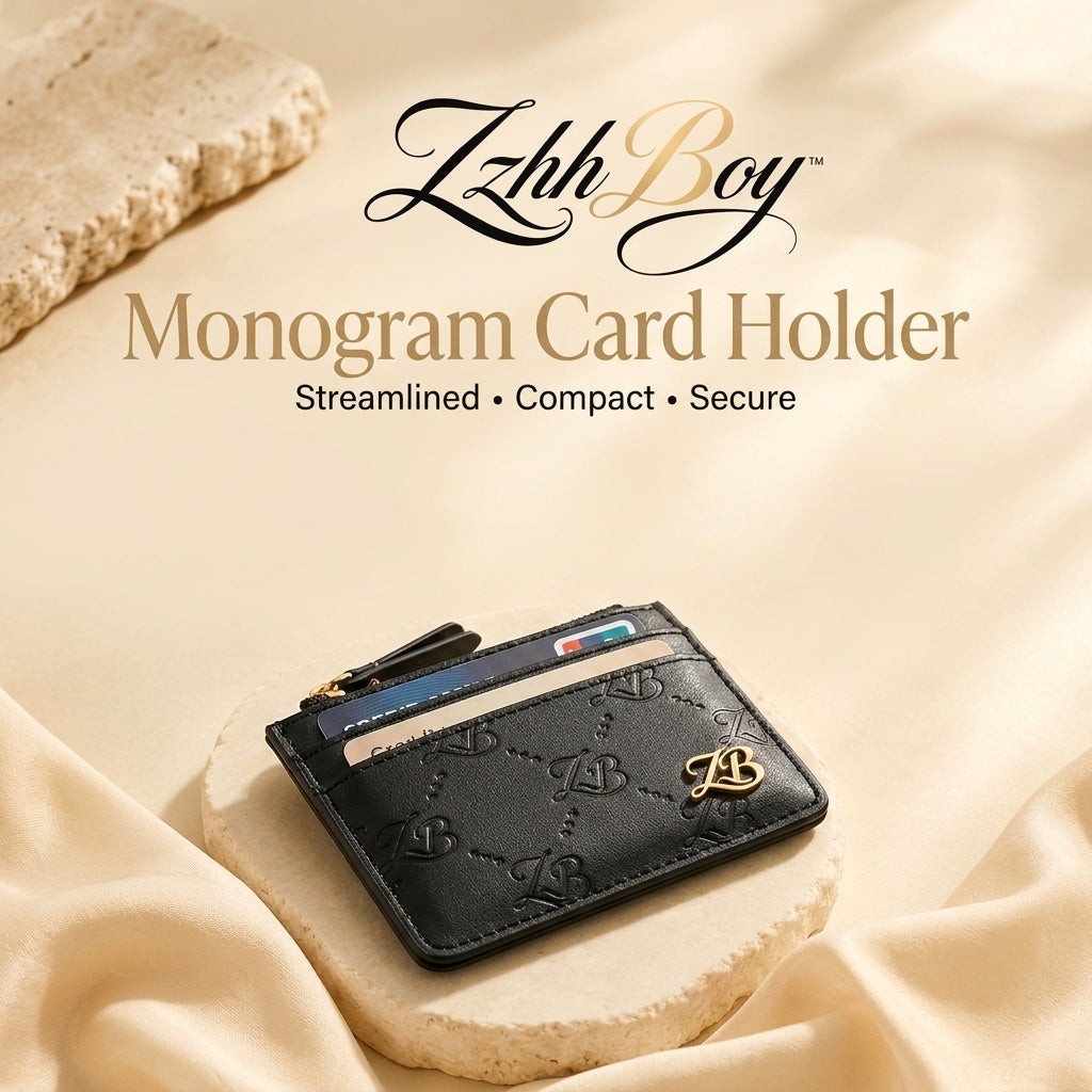 ZzhhBoy™ Monogram Zip Card Holder – RFID-Blocking Slim Wallet & Coin Organizer