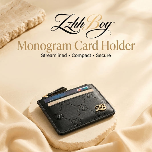 ZzhhBoy™ Monogram Zip Card Holder – RFID-Blocking Slim Wallet & Coin Organizer